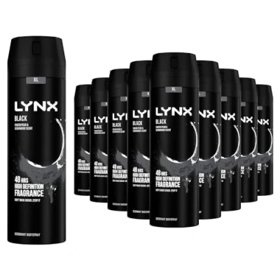 Image of Lynx XL Black 48Hrs High Definition Frozen Pear &amp; Cedarwood Scent Deodourant Bodyspray 12 X 200ml