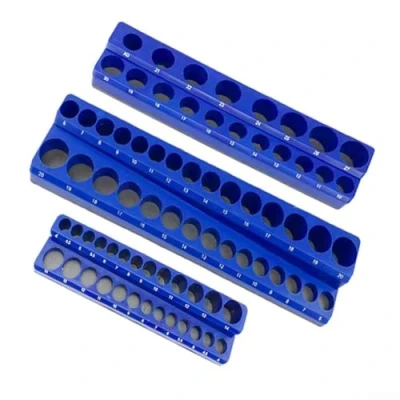Image of Carpango 3 Pcs Socket Organizer, Magnetic SAE &amp; Metric Holders 1/2 3/8 1/4 Inch Drive, Blue/Red, 3PCS