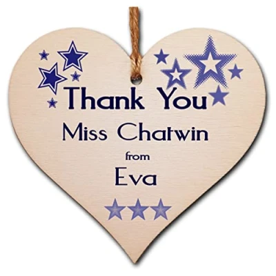 Image of Personalised Handmade Wooden Hanging Heart Plaque Gift for an Amazing Teacher Thank You Keepsake