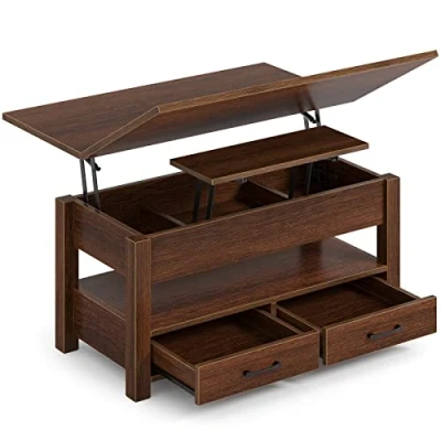 Image of Rolanstar Coffee Table Lift Top, Multi Function Convertible with Drawers and Hidden Compartment, Converts to Dining for Living Room, Home Office,Espresso