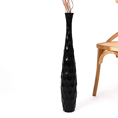 Image of Leewadee Large Black Home Decor Floor Vase Wooden 70 cm Tall Farmhouse Flower Holder For Fake Plant And Pampas Grass