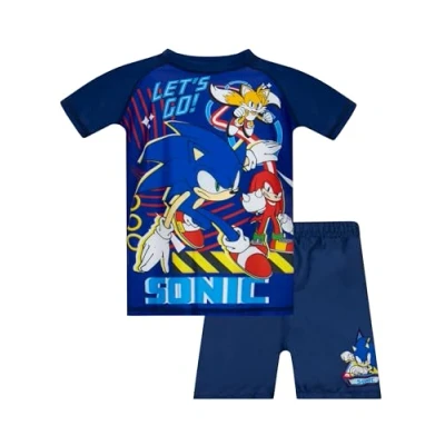 Image of SONIC THE HEDGEHOG Costume Boys Swimming 2 Piece Swim Set Blue 10 11 Years