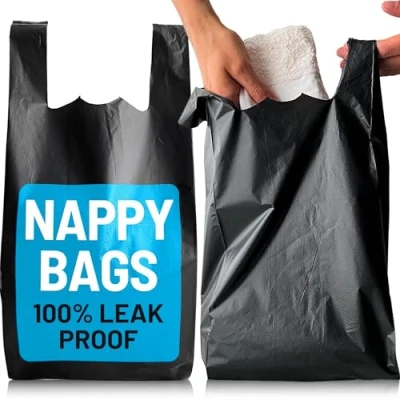 Image of Adult Nappy Bags 200 Pack 20% Thicker Sacks Bin Odour Free Sanitary Disposal Easy Tie Handles