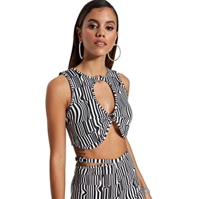 Image of Trendyol Women Fitted Crop Crew Neck Knit Bustier,Very Colorful,40