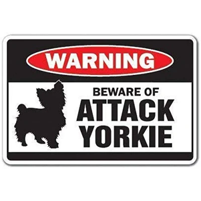 Image of Inga Beware Of Attack Yorkie Animals Dogs Yorkshire Terrier Metal Tin Sign 8x12 inches