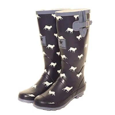 Image of Onlineshoe Women’s Funky Flat Wellie Wellington Festival Rain Boots Assorted Colours 8 Blue Sheep