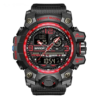 Image of AIMES Men&#039;s Watches Sports Outdoor Waterproof Military Wrist Watch Tactical Date Multi Function Large Face LED Alarm Stopwatch for Men, 3133 Red, Sport Casual Fashion Dress