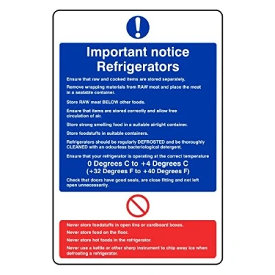 Image of 200mmx300mm Important Notice Refrigerators Catering Information Sign Sticker Self Adhesive
