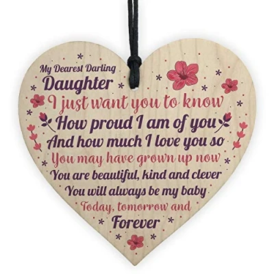 Image of RED OCEAN Daughter Gifts Wooden Heart Birthday Card Daddy Daugher Mother Keepsake