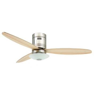 Image of Ceiling Fan Aero Satin Nickel 52 inch with Light and Remote Control Blade Colour Maple