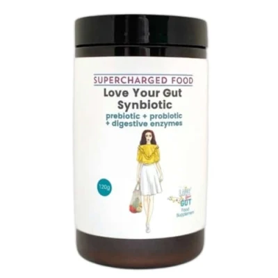 Image of Love Your Gut Synbiotic, probiotics Supercharged with prebiotics, Dietary Fibre and Digestive enzymes 120g, by Food