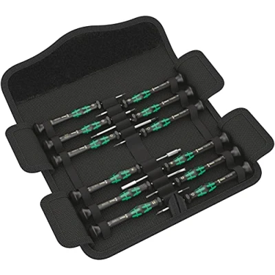 Image of Wera Kraftform M icro Stainless Steel 12 Electronics 1 Screwdriver Set, PH/TX/IPR/SL/GEX/MX/SPANNER, 12pc, 05073677001 , Black