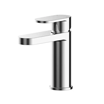 Image of nuie BIN305 Binsey Modern Bathroom Round Mono Basin Mixer Tap with Lever Handle and Push Button Waste, 160mm, Chrome
