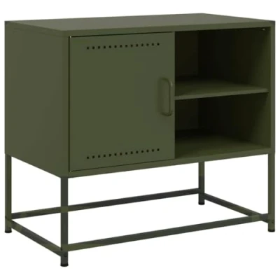 Image of vidaXL TV Cabinet, Cabinet with Storage Space, Stand for Living Room, Bedroom, Lowboard Furniture, Industrial Style, Olive Green Steel