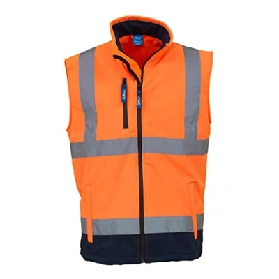 Image of Yoko Mens Hi Vis Softshell Bodywarmer/Workwear (XL) (Hi Orange/Navy)