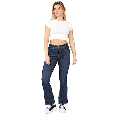 Image of 989Zé ENZO Womens Bootcut Jeans Trousers Ladies Casual Comfort Stretch Denim Pants All Waist Sizes UK EZL430 MID Blue 8