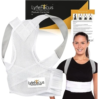 Image of LyfeFocus S1 Premium Invisible Breathable Back Posture Corrector for Men &amp; Women Upper Support Brace Straightener Effective Correction Neck, Shoulder Pain (White, Medium)