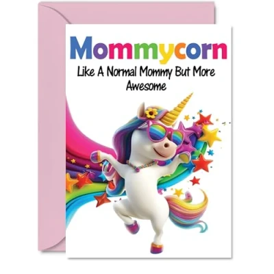 Image of Mommy Mothers Day Card Awesome Mommycorn Happy Birthday for Mom from Son Daughter, A5 Unicorn Bday Greeting Cards