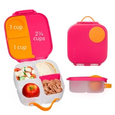 Image of b.box Mini Lunchbox, Bento Box with 3 Compartments (2 Leakproof), Optimal for Toddlers, Kids Lunch &amp; Snacks, Fits Whole Piece of Fruit, BPA Free, Strawberry Shake