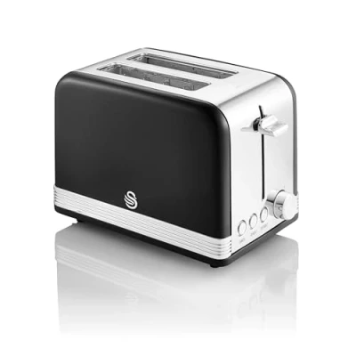 Image of Swan Retro 2 Slice Stainless Steel Toaster Black