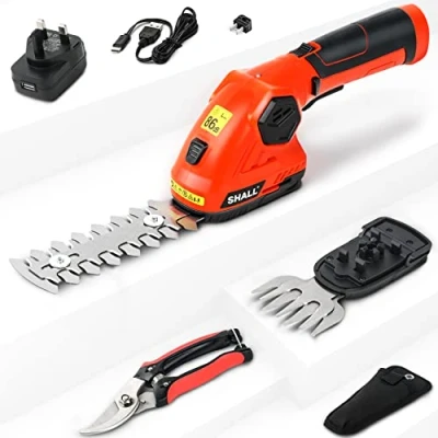 Image of SHALL Cordless Grass Shear &amp; Hedge Trimmer 7.2V Electric Shrub 2 in 1 Handheld Shears, Clippers Cutter w/Pruning Scissor, Rechargeable Battery Fast Charger