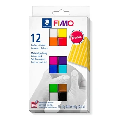 Image of STAEDTLER 8023 C12 1 FIMO Soft Oven Hardening Polymer Modelling Clay Basic Assorted Colours (Pack of 12 x 25g Blocks)