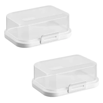 Image of 2 x High Quality Stackable Butter Dish with Closure, Plastic Container for Butter, Perfect Order in the Refrigerator, BPA Free, Multi Purpose Cream / White