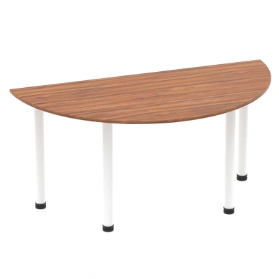 Image of Impulse 1600mm Semi Circle Table Walnut Top White Post Leg