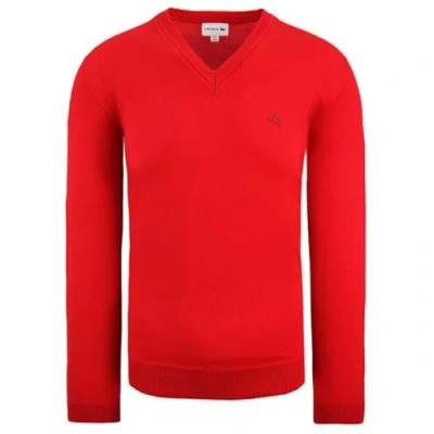Image of Lacoste Pure New Wool Mens Red Sweater Textile Size Medium