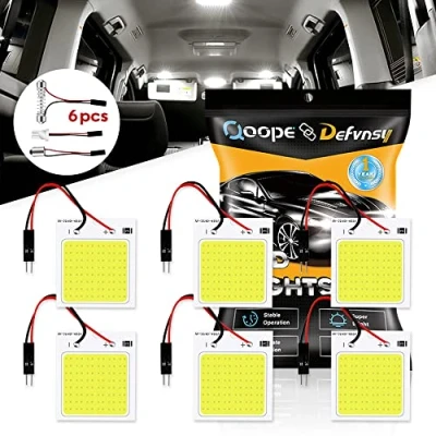 Image of Defvnsy LED Panel Dome Light, 6000k Super White 48SMD COB Chipsets Car Interior Reading Plate Roof Ceiling Wired Lamp With T10 / BA9S Festoon Adapters (Pack of 6)