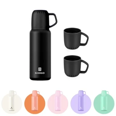 Image of Thermal Flask with Cup 538ml/18.6oz for Hot Drink, Vacuum Insulated Flask, Cold Water Bottle Thermo Coffee Flasks(Black,Set)
