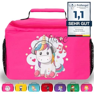 Image of GRINSEZWERGE Bag for Toniebox Starter Set and Tonie Figures, Storage Tonies Hearing Figures Accessories, Box Transport Bag, Tigerbox Carry Case, Emma Unicorn (Pink), childish