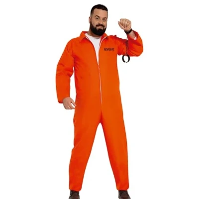 Image of FIESTAS GUIRCA Inmate costume convicted orange prison suit size XL 44 46