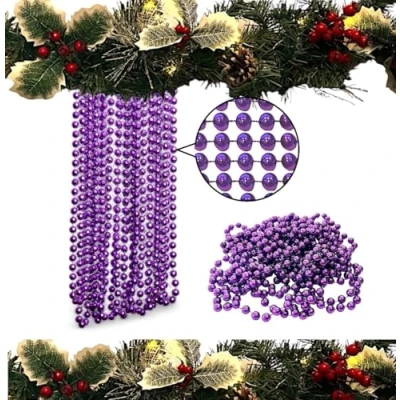 Image of 10m Christmas Bead Garland, Luxury Tree &amp; Room Decoration, 8mm Beads, Long Decoration Chain. (Dark Purple)
