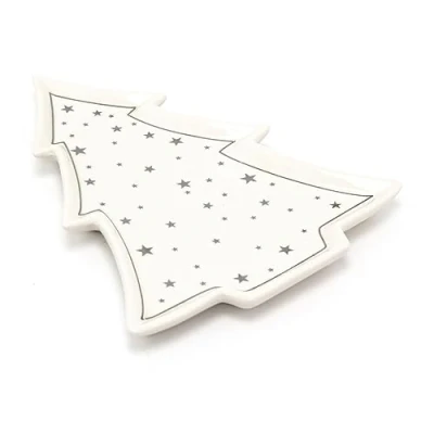 Image of Carousel Home 26cm Christmas Tree Trinket Dish White Ceramic shaped Tray Festive Jewellery Decorative Plate