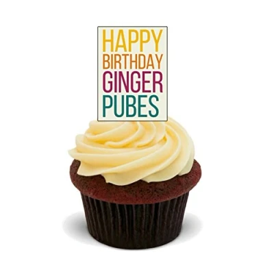 Image of Made4You Happy Birthday Ginger Pubes Funny/Rude Edible Cake Decorations Stand up Wafer Cupcake Toppers (Pack of 24)