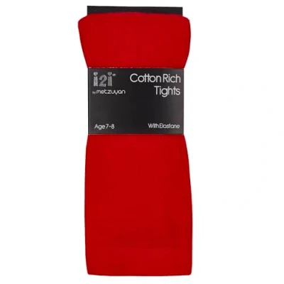 Image of I2I Childrens 3 Pair Girls Tights Back to School Plain Coloured Cotton Rich New, Red Pairs, 5 6 Years