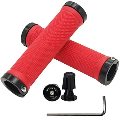 Image of PLATT Bike Handlebar Grips with Aluminum Lock Non Slip Rubber Bicycle Handle Grip for MTB/BMX (Red)