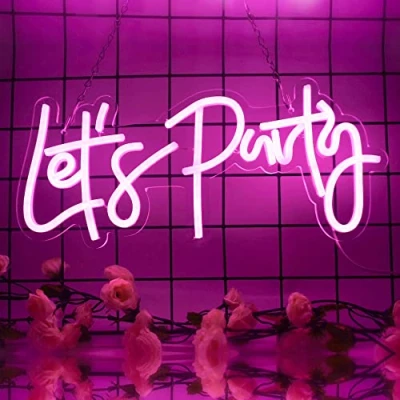 Image of Aslanka Let&#039;s Party Neon Sign, Signs for Bedroom Wall Decor USB Powered Light Sign Bedroom, 15.7 x 6.7 inch