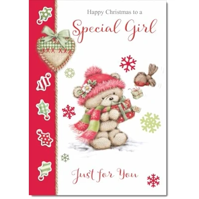Image of doodlecards Special Girl Christmas Card Cute Bear with Red Hat Medium Size for Plain Envelope