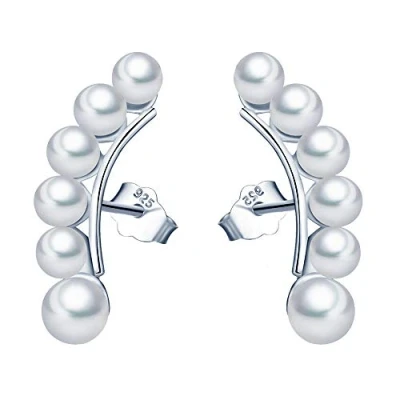 Image of MICGIGI Women Single Pearl Row Earrings 925 Sterling Silver Stud with 3mm 5mm Pearls