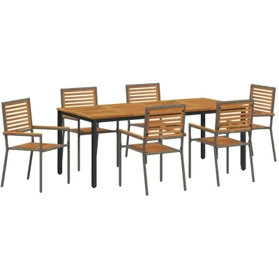 Image of vidaXL 7 Piece Garden Dining Set Grey Poly Rattan Acacia