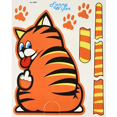 Image of Funny Wipers Rear Window for Car Stickers, Brown Cat