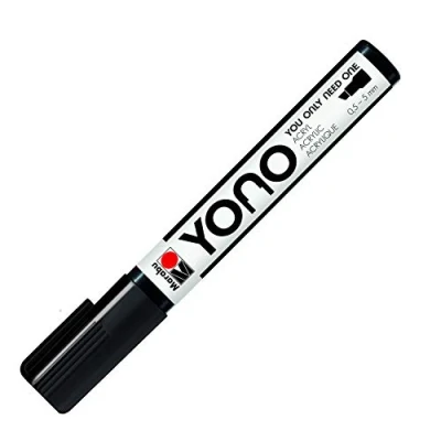 Image of Marabu 12400102073 YONO Marker, Black 073, Versatile Acrylic Pen with Japanese Chisel Tip, Water Based, Lightfast and Waterproof, for Almost All Surfaces, 0.5 5 mm