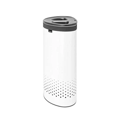 Image of Brabantia Selector Laundry Bin Two Sorting Compartments Portable Bag Inside Quick drop Opening Ventilation Holes Non Scratching Bottom Space Efficient White 55L