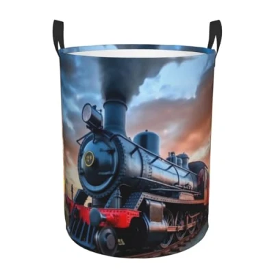 Image of Laundry Baskets, Waterproof Oxford Fabric Hamper Steam Train Toys Storage Baskets Bin, Dirty Clothes Hampers With Handle, Organizer Basket, Nursery Hamper, Home Decor