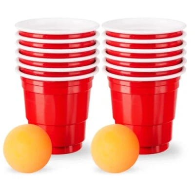 Image of ZOPPER Shot Pong Glasses Drinking Cups for Parties All Types of Events Sturdy and Waterproof (12 Plastic With 2 Ping Balls)