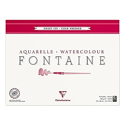 Image of Clairefontaine Ref 96416C Fontaine Cold Pressed Watercolour Glued Pad (25 Sheets) 36 x 48cm Size, 300gsm Paper Suitable for Artwork