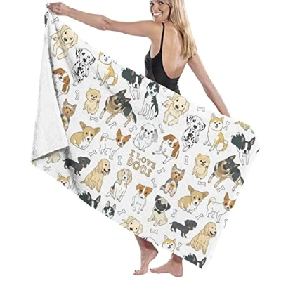 Image of Microfiber Beach Towel for Adults, I Love Dogs and Bones Oversized Travel Towels, 80 x 130 cm Pool Large Sand Free Towels Kids