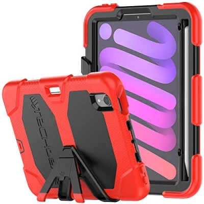 Image of TECHGEAR G SHOCK Case Designed for iPad Mini 7 2024 / 6 2021 (7th &amp; 6th Generation) Tough Rugged HEAVY DUTY Armour Shockproof with Stand Kids Schools Builders Restaurant RED